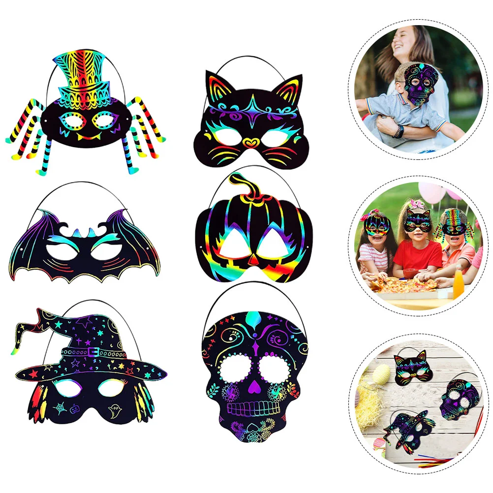 Multi-function Halloween Crafts Small Scratch Mask off Kids Decor Delicate Paper Decorate Child