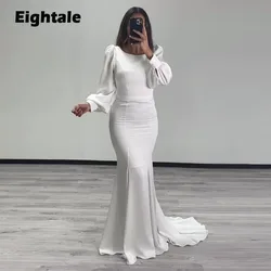 Eightale Simple White Evening Dresses for Wedding Party O-Neck Chiffon Mermaid Long Sleeves Formal Occasion Arabic Prom Gowns