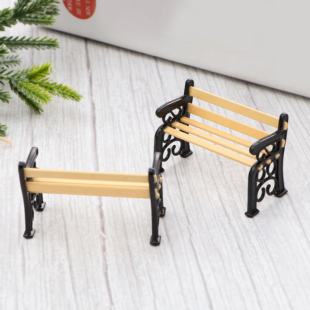 

2 Pcs Mini Bench House Furniture Dollhouse Seat Sofa Miniature Kids Alloy Child for Houses