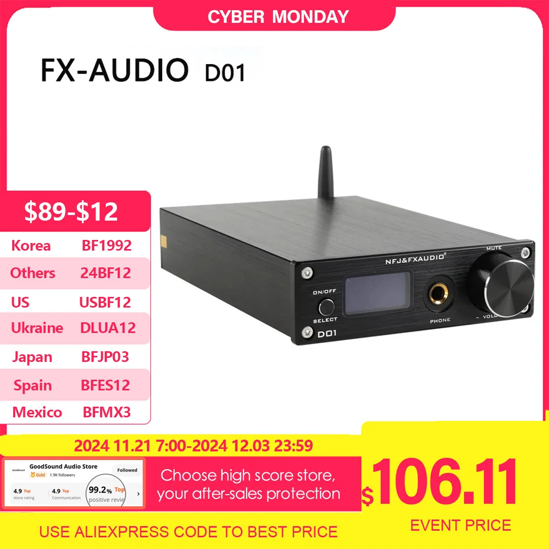 FX-Audio D01 USB DAC Headphones Amplifier Bluetooth 5.0 ES9038Q2M 32Bit 768kHz DSD512 XU208 Amplifier Line Out audio Decoder