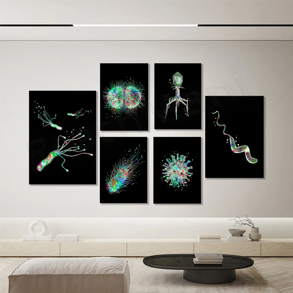 Microorganism Art Bacteria Art Microbiology Art Poster, Science Prints, Medical Clinic Office Laboratory Wall Decor