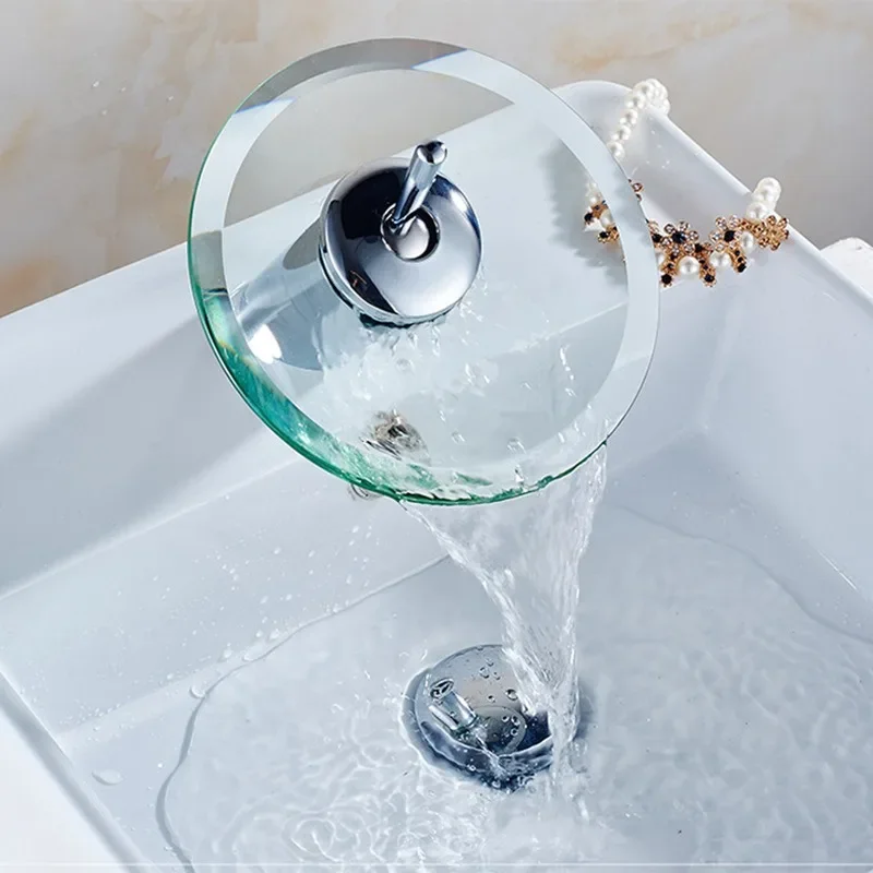 Mixer Tap Chrome Polished Glass Edge Elegant Single-Hole Inlet Pipe Faucet Transparent Bathroom Supply Sink Household