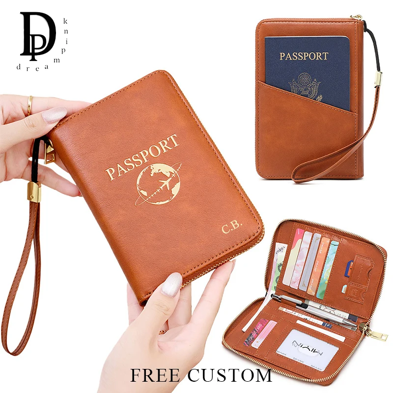 

Персонализированная дорожная сумка для паспорта с гравировкой имени, из искусственной кожи, большая вместимость, держатель для карт, на молнии, с RFID-защитой, роскошный кошелек