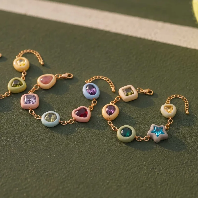 vintage Elegance Candy Color Multi‑Shape Beaded Bracelet Set Star Square Oval Crystal Pastel Stackable Bracelets For Women Gift