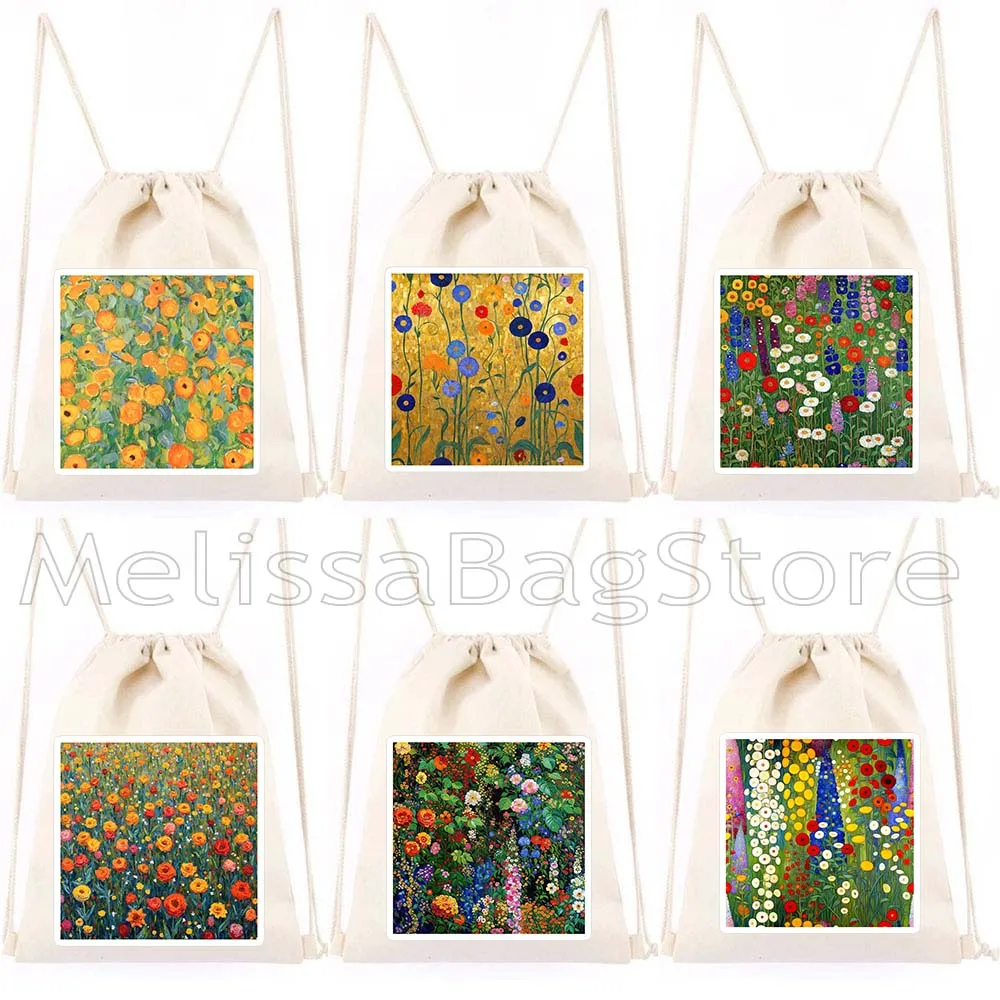 

Стиль Klimt, милый подарок, цветочный сад, Густава Климта, цветы с золотыми подсолнухами, холст, сумка на шнурке, рюкзак, спортивный рюкзак
