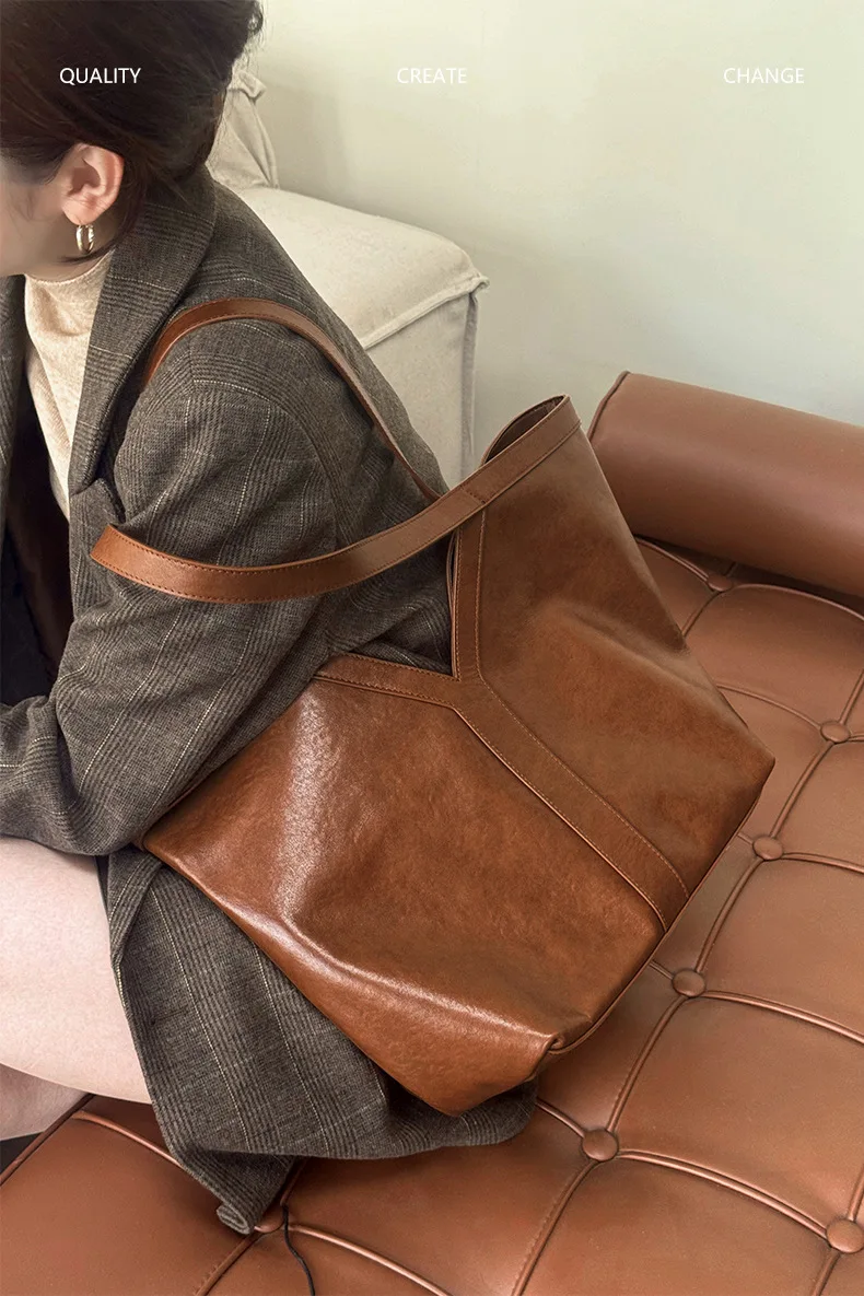 

Осень 2022, простая сумка-тоут из натуральной кожи в корейском стиле, сумка на одно плечо, большая вместительная женская сумка, сумка для подмышек, сумка Co