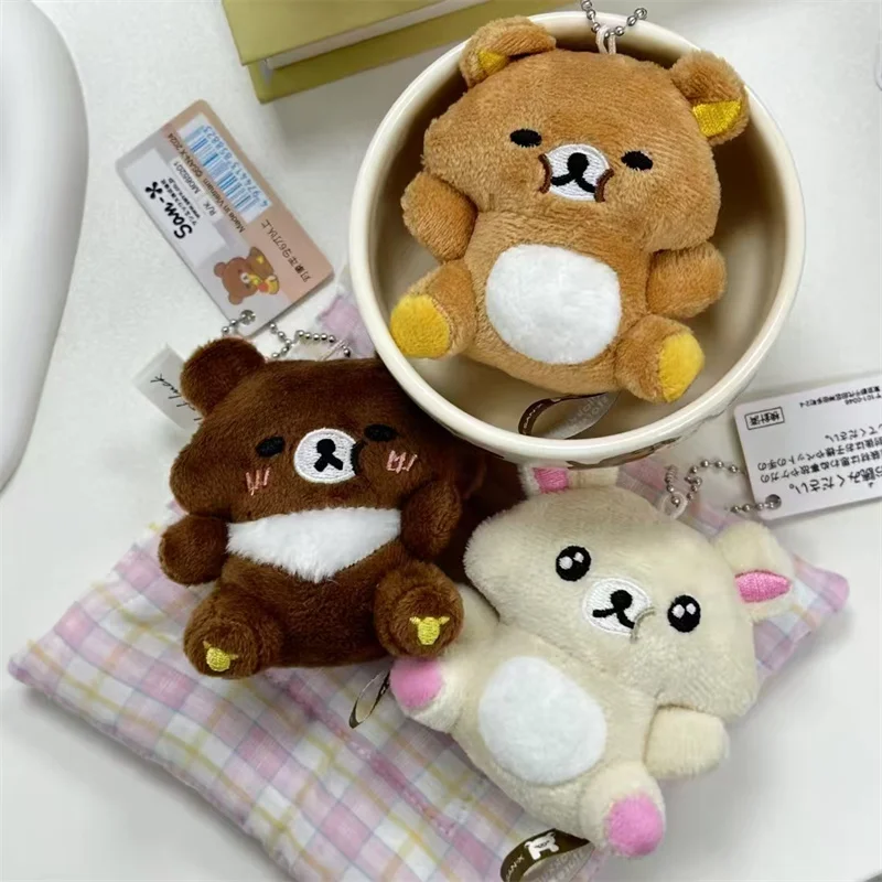 Rilakkuma Plush Keychain Let's All Be Full and Satisfied Bear Kawaii Cute Bag Keychains Mascot Ball Chain Charms Key Ring
