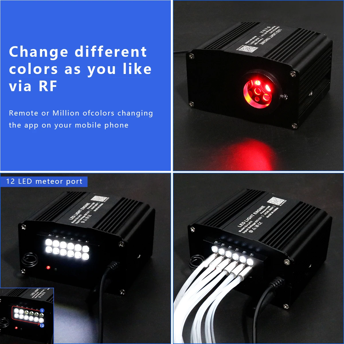 Nouveau kit de plafond étoilé à fibres optiques RVBW 12W avec effet météore, étoiles LED tout-en-un pour toit de voiture, ciel étoilé en fibre optique pour plafond de voiture
