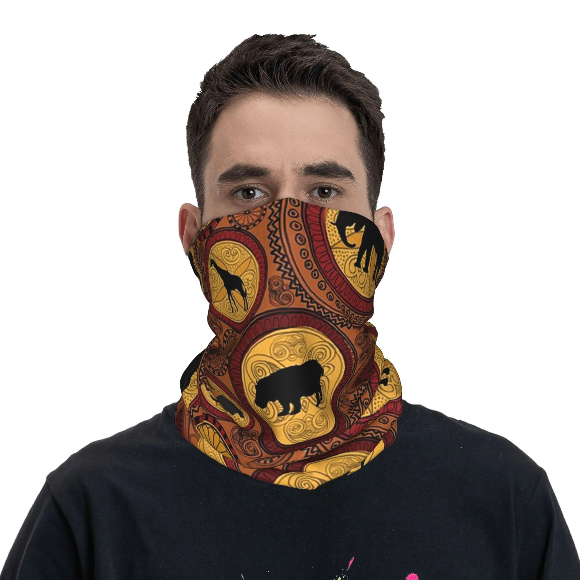 

African Elephant Animals Pattern Bandana Neck Gaiter Printed Face Scarf Headband Running Unisex Adult Breathable