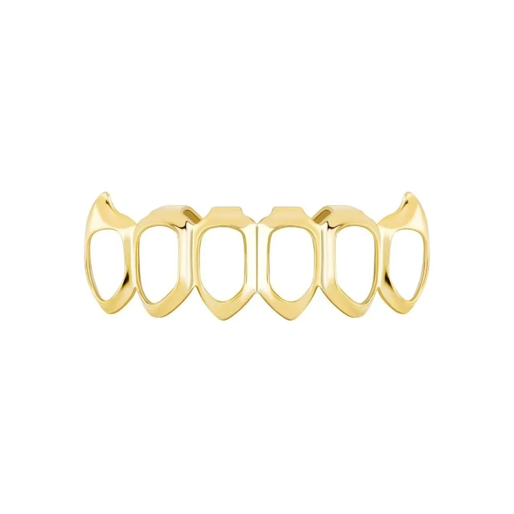 Glossy Finish Hollow Teeth Grillz Top Bottom Set Anti Slip Eco-friendly Copper Teeth Grillz Caps Silver Shiny Teeth Jewelry