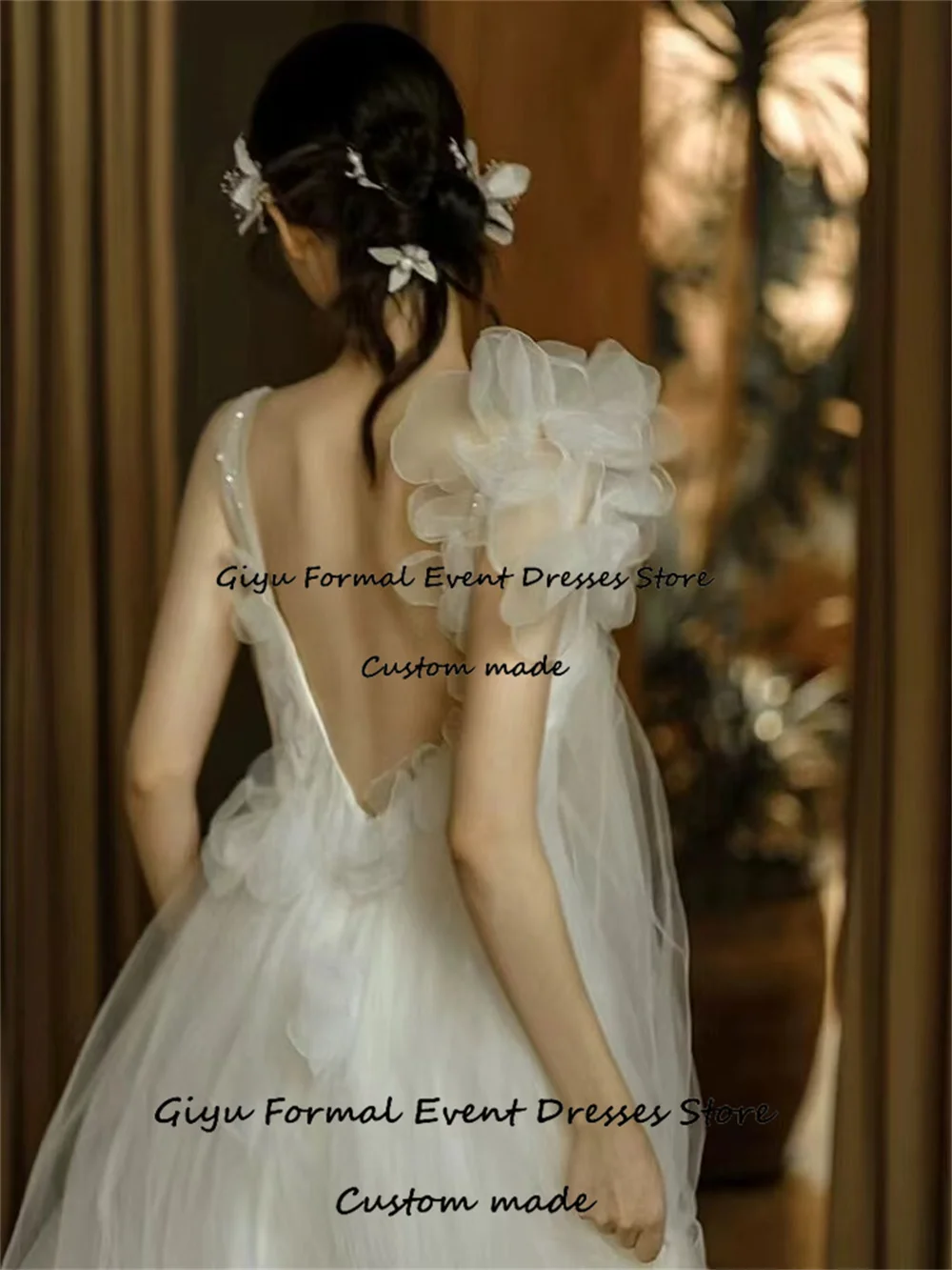 Giyu Fairy 3D Followers Korea Wedding Dress Photo Shoot A-line Backless Floor-Length Vestidos De Novia 2024 Bridal Gown