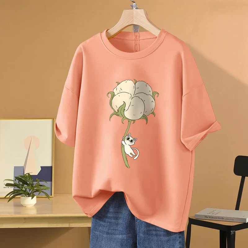 EBAIHUI 100% Cotton L-5XL T Shirt Plus Size Tshirt Short Sleeve Cartoon Women Top Summer Sweet Couple O Neck Oversized T Shirts