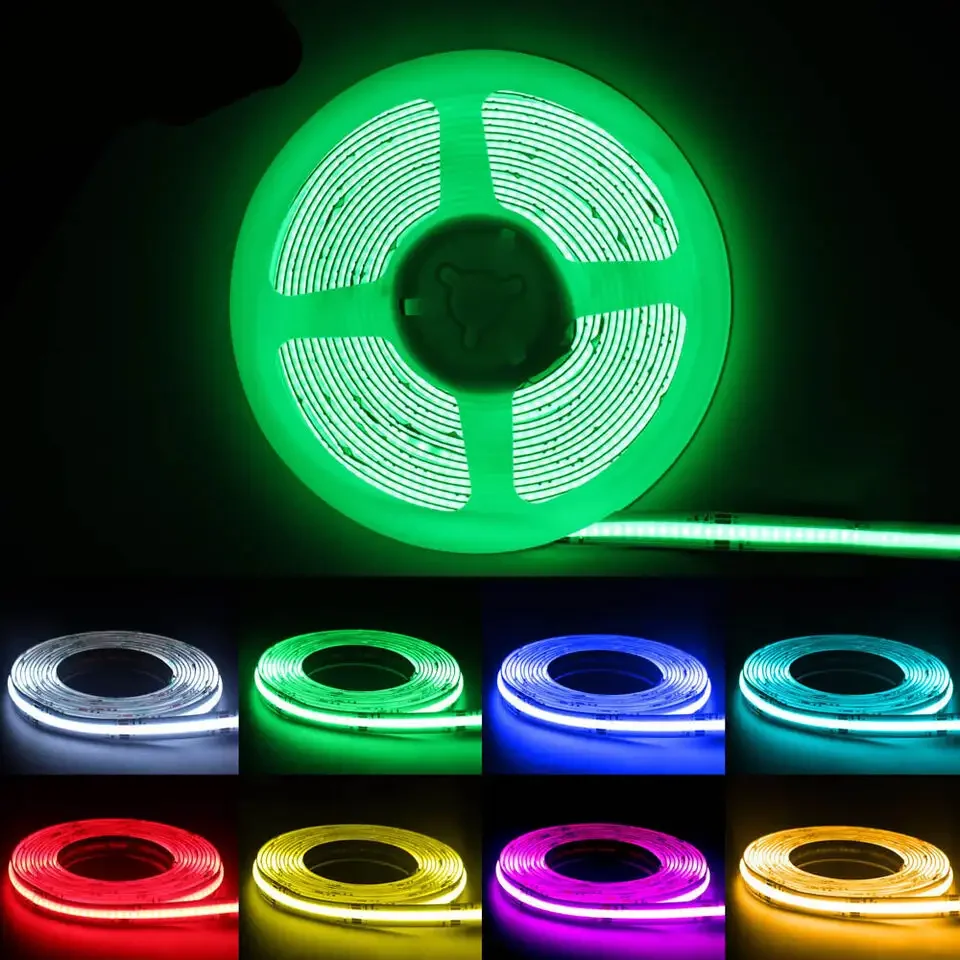 Fita de LED COB RGB de 10mm 18W 24V com Alimentação USB, Cobre Cortável, Controle Remoto, Aplicativo e Wi-Fi para Casa, TV e Projetos DIY