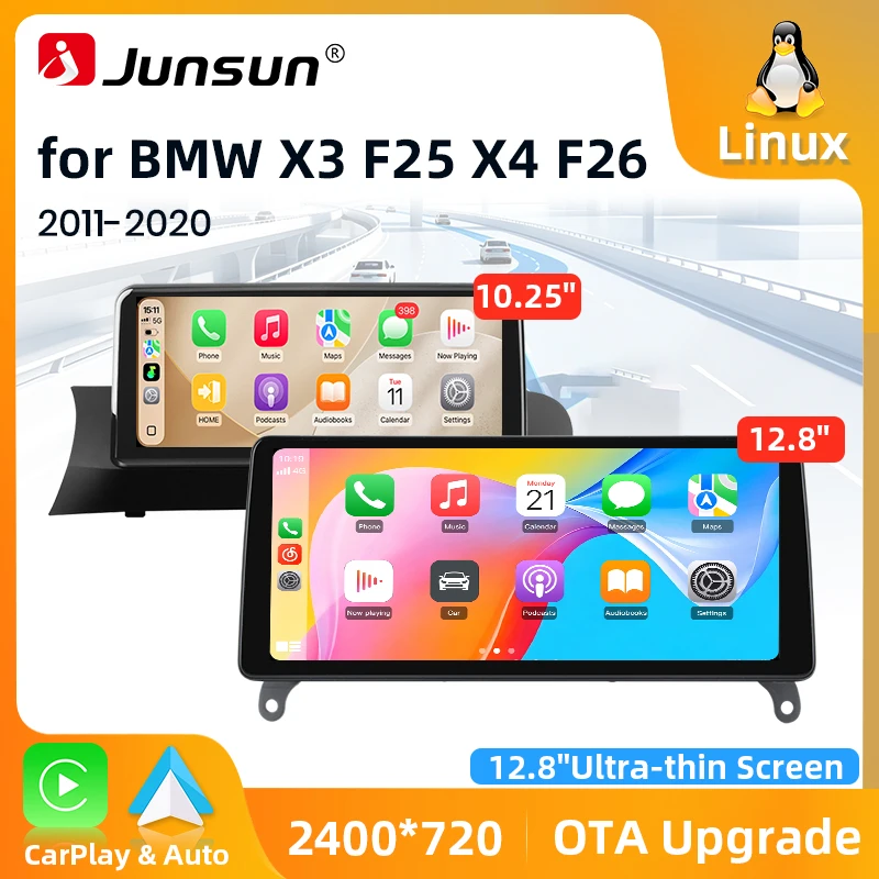 Junsun 2400*900 Ultraflacher Linux-Bildschirm, kabelloses Carplay, Android Auto, Multimedia-Autoradio für BMW X3 F25 X4 F26 2012-2020, GPS-Navigation, Online-YouTube, Touchscreen