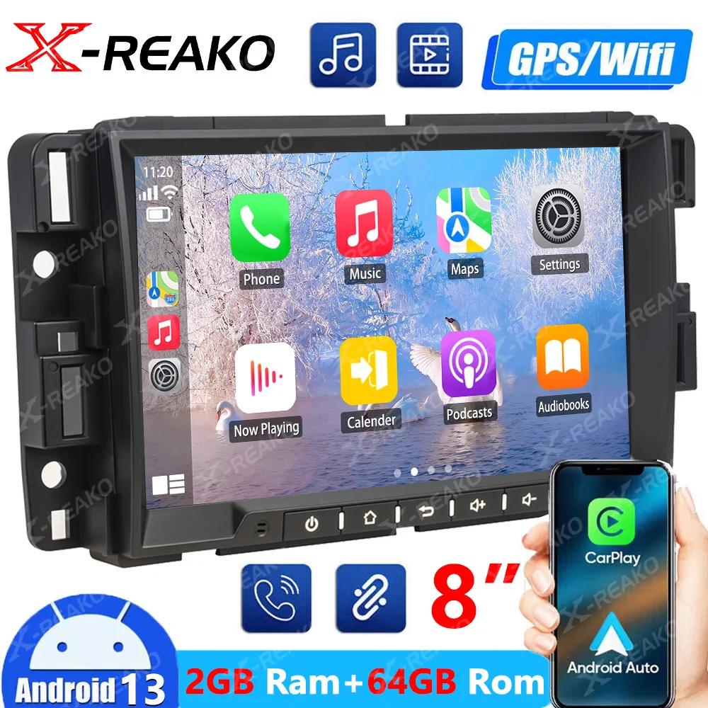 

X-REAKO 8 ''2G 64G автомобильный радиоприемник Android 13 Carplay, автомобильный мультимедийный стереоприемник 2din, Wi-Fi BT для Silverado Sierra подчеркивающий