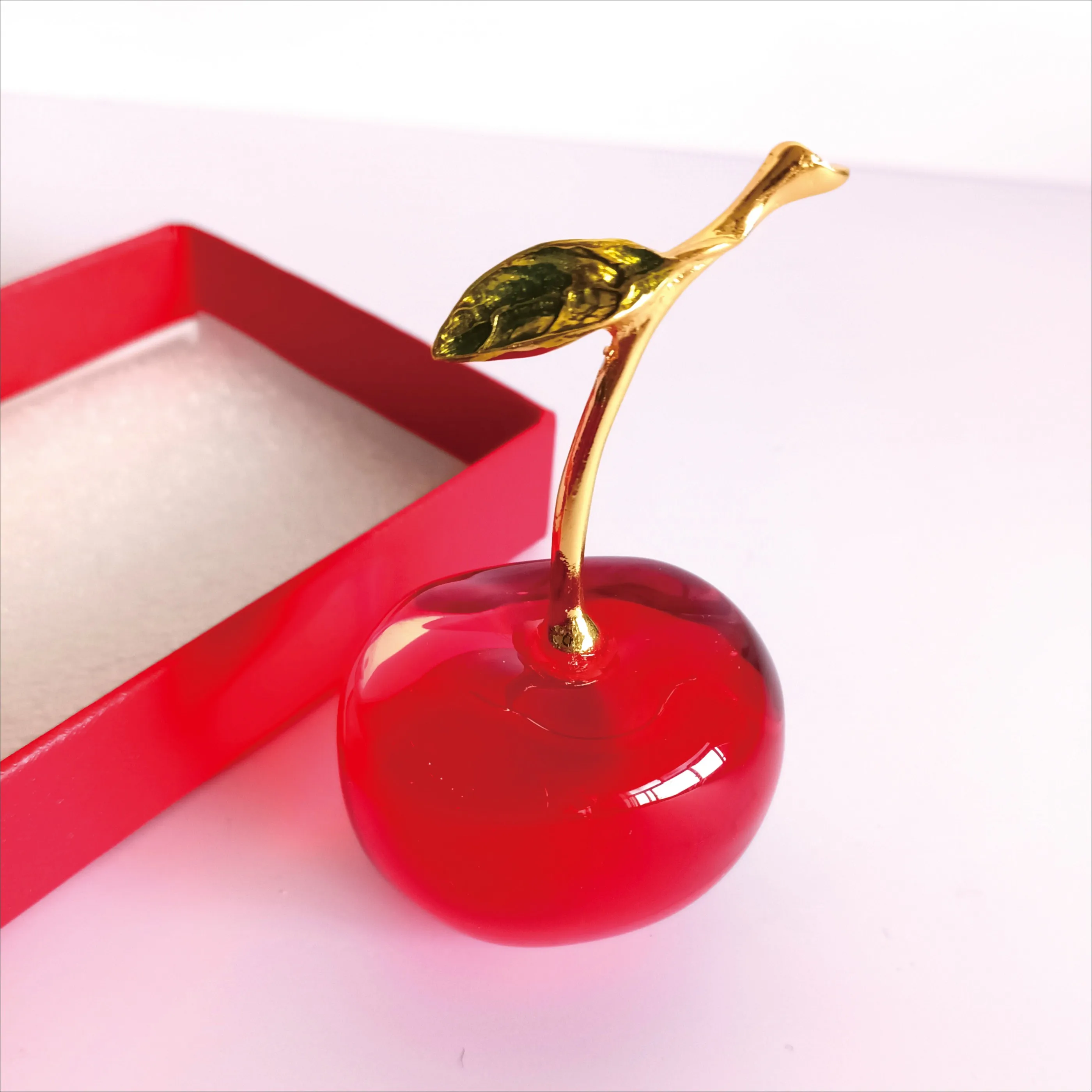 Handmade Artificial Crystal Cherry Paperweight | Art Glass Figurine for Desk Decor | Elegant Home Office Ornament, Unique Gift I