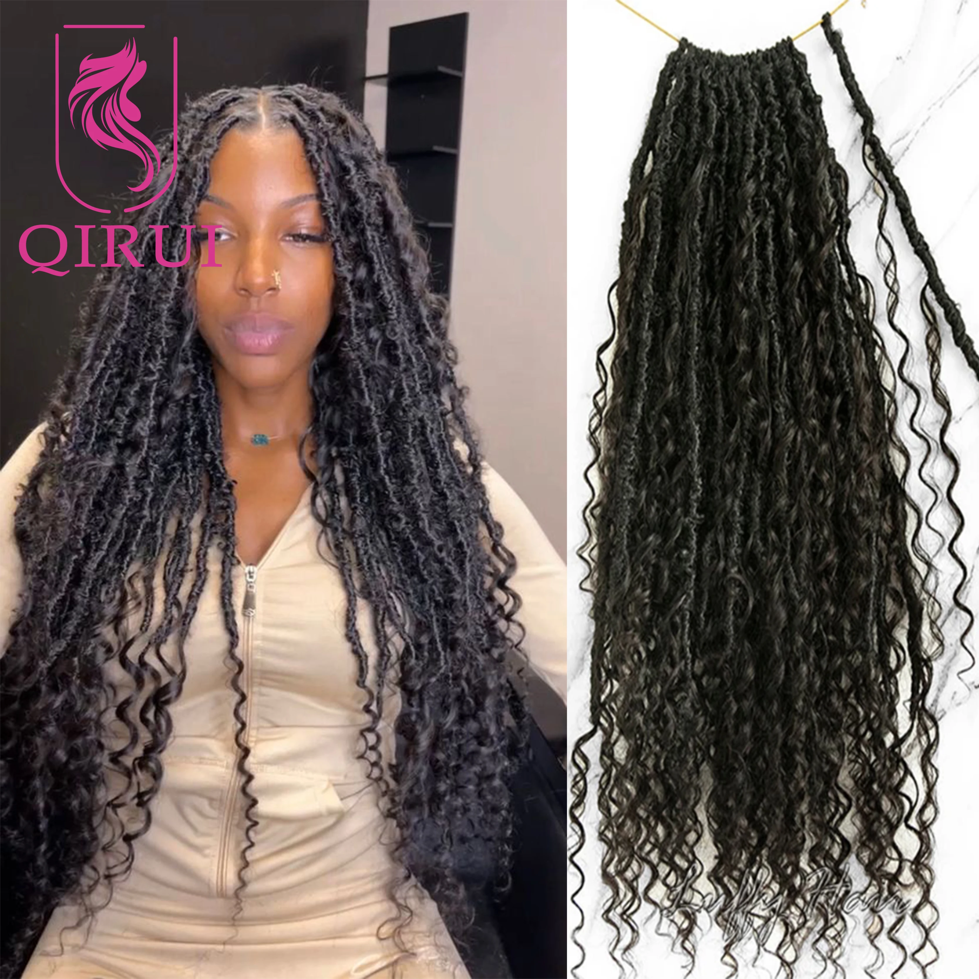 Crochet Boho Locs Braiding Hair With Human Hair Curls Crochet Boho Dreadlocks Human Hair Pre Looped Curly Ends Hair Extensions