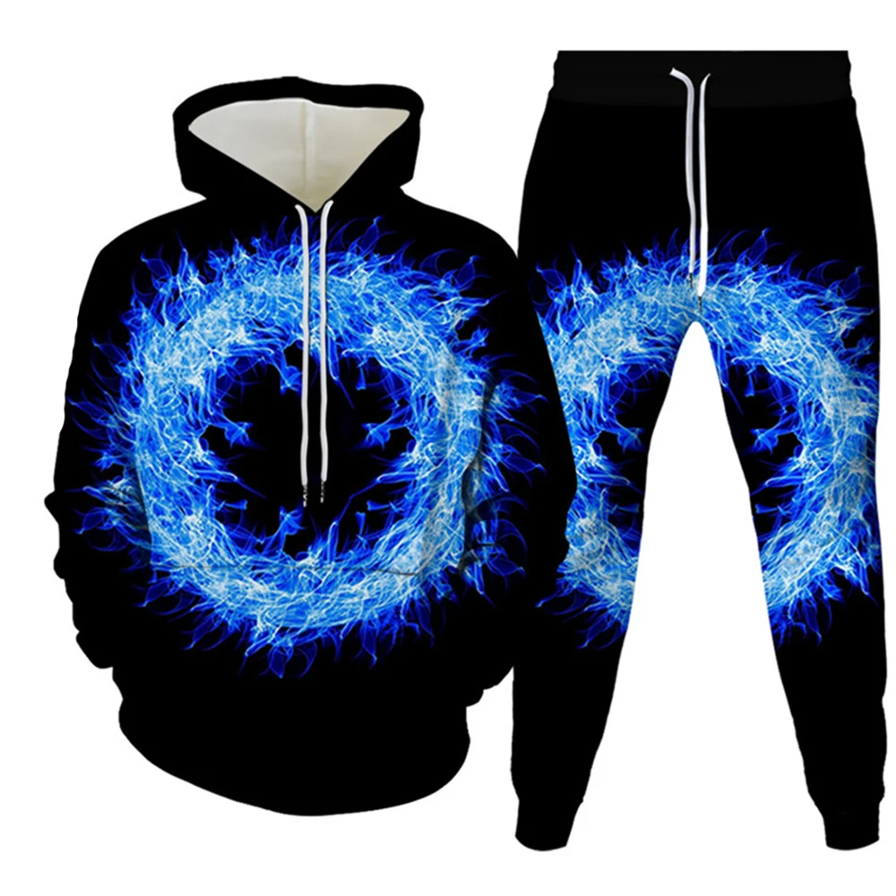 Men's Sets Taiji Element Phoenix Graphic 3D Print Men's Tracksuit Sets Casual Hoodie Pants Sets Oversized Pullover Men Clothing