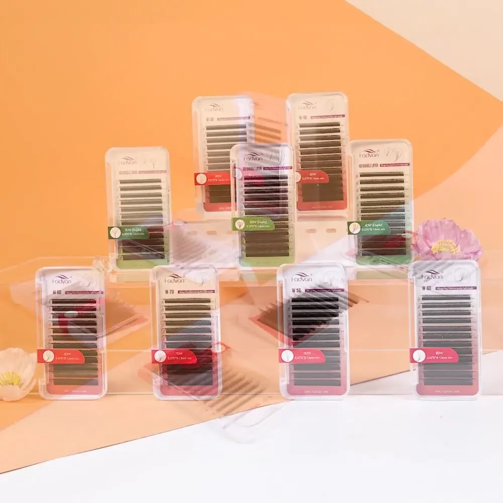 Extensiones de pestañas rizadas naturales C, 0,07mm, 4D, pestañas postizas en forma de W, maquillaje de ojos, belleza, volumen prefabricado, pestañas en abanico para mujeres