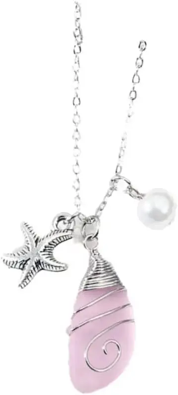 

Ocean Wind Sea Glass Necklace Seahorse Starfish Shell Turtle Pendant Pearl Necklace Beach Women's Necklace