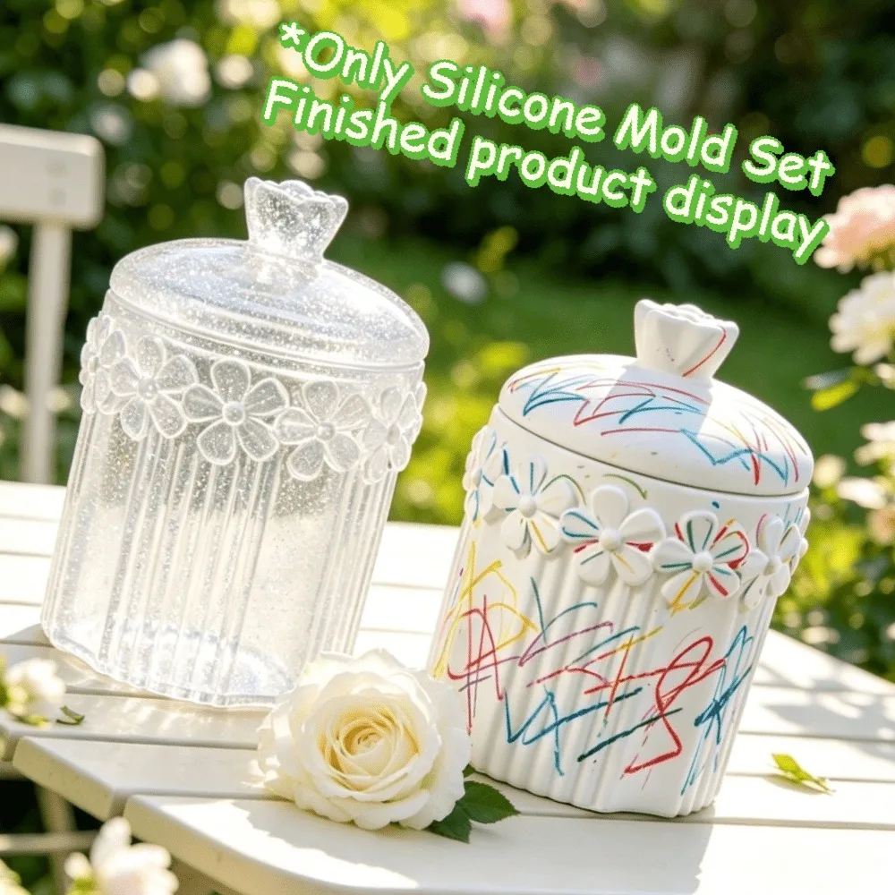 DIY 3D Wreath Striped Storage Jar Silicone Mold Resin Succulent Pot Bathroom Organizer Craft Mold Wedding Favor Birthday Gift