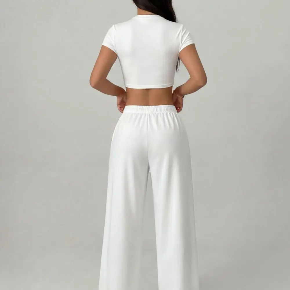 Sexy Summer Womens Outfits Slim Fit Short Sleeve T Shirt Long Pants Casual Sporty Style Aesthetic Clothing Solid Color Set
