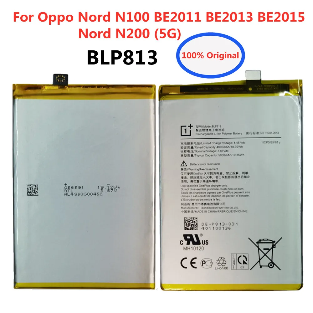 New BLP813 Battery For Oppo Nord N100 BE2011 BE2013 BE2015 / Nord N200 5G 5000mAh Phone Original Battery Bateria + Tools