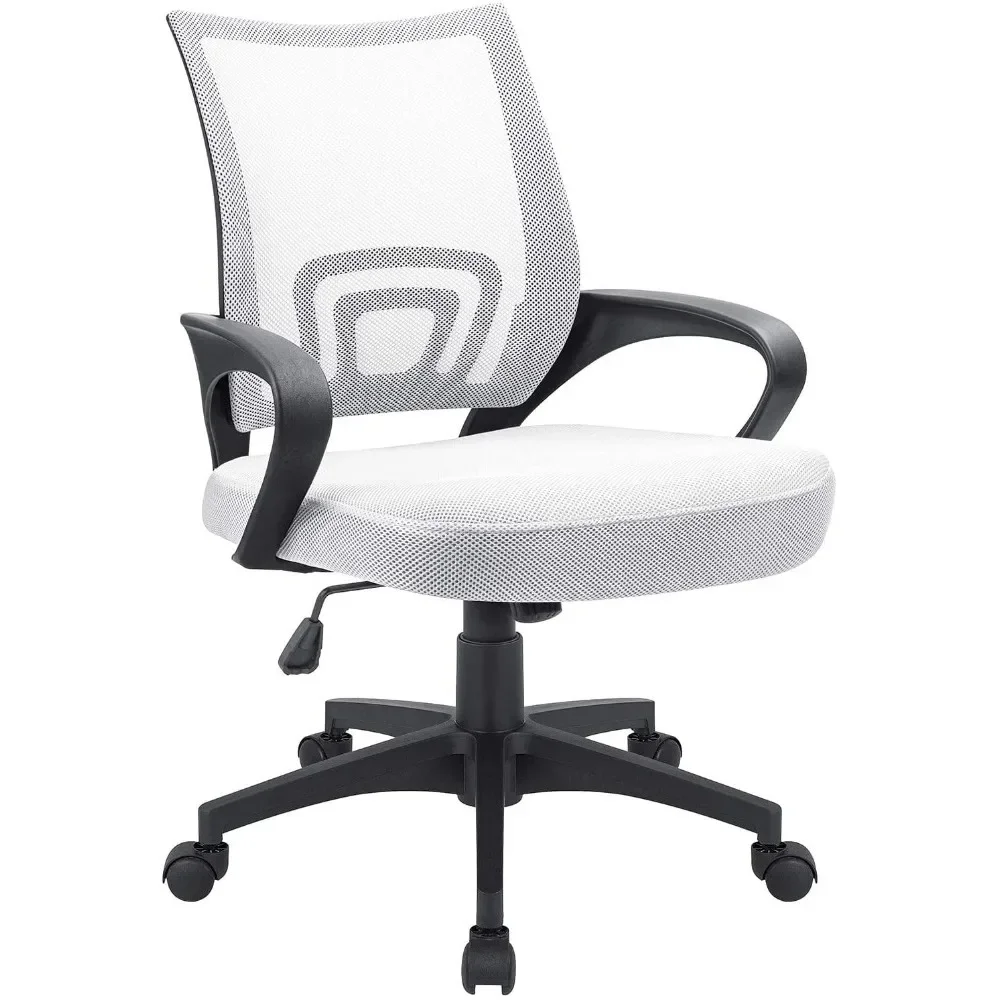 Mid Back Office Chair Mesh Swivel Desk Chair With Armrests White Computer Armchair Furniture Chairs Gaming Cheap Cushion