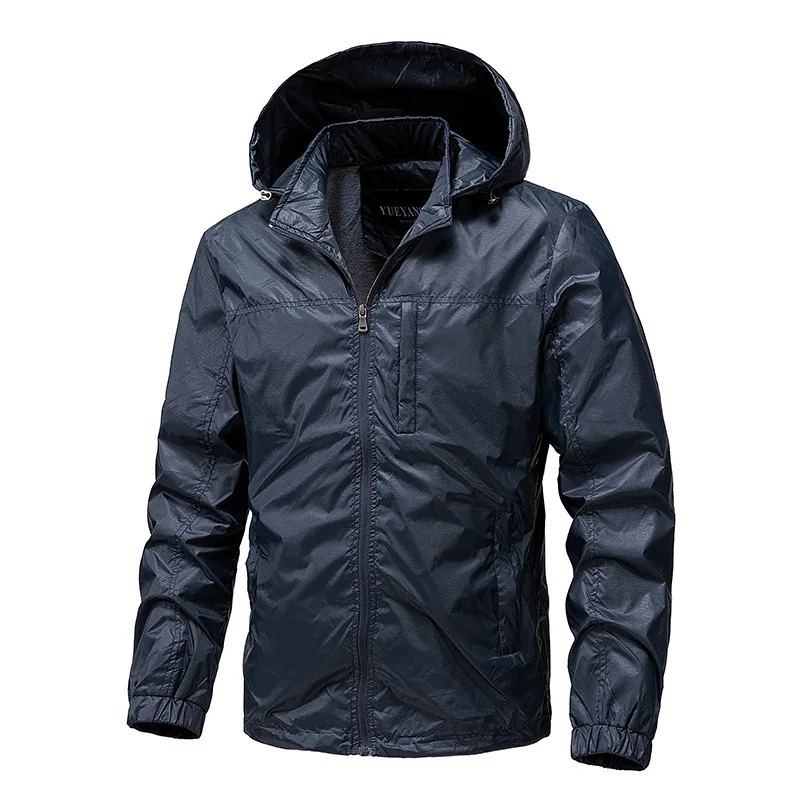 Shapershark Men's Spring-autumn Lightweight Jacket, Single-Layer Hooded Solid-Color Windbreaker Coat, Outdoor Breathable