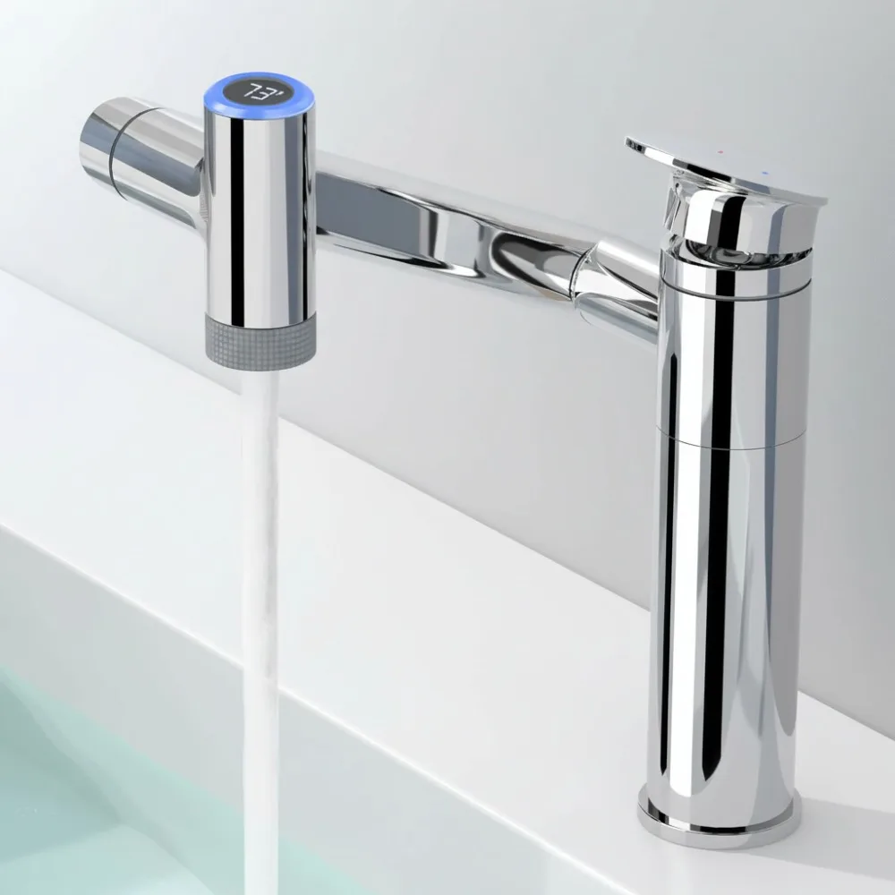 

1080° Rotatable Bathroom Faucet with Temperature Display, Height Adjustable Single Handle Sink Tap, Dual Water Flow Modes