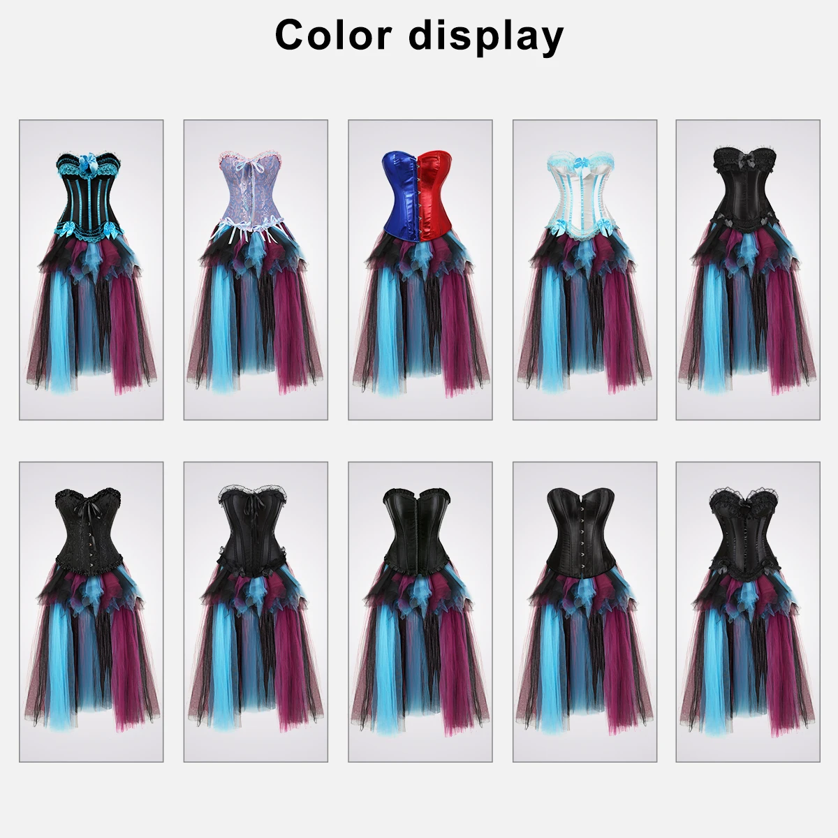 Corset Dress for Women Sexy Showgirl Outfit Glamorous Victorian Corset Bustier Mesh Skirt Burlesque Costume Plus Size Blue Red