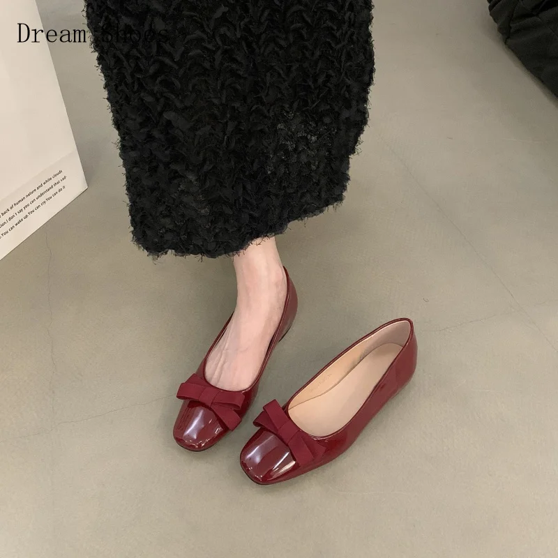 

Туфли во французском стиле, увеличивающие рост, с бантом-бабочкой и неглубоким носком, мягкие кожаные туфли-праймеры с квадратным носком для женских поездок на работу