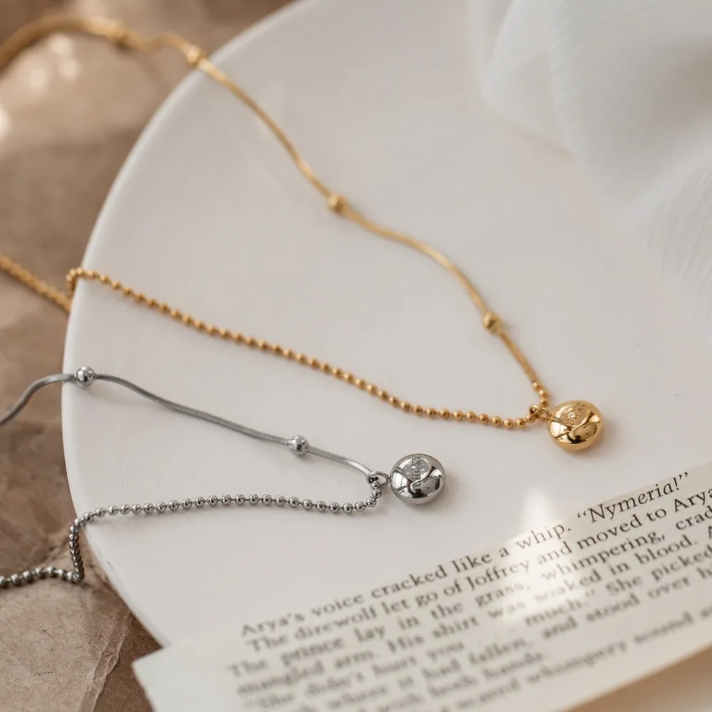 Cute Fashion Gold Color Stainless Steel Metal Beans Lucky Pendant Necklace for Women Charm Party Collar Jewelry Colorfast Gift