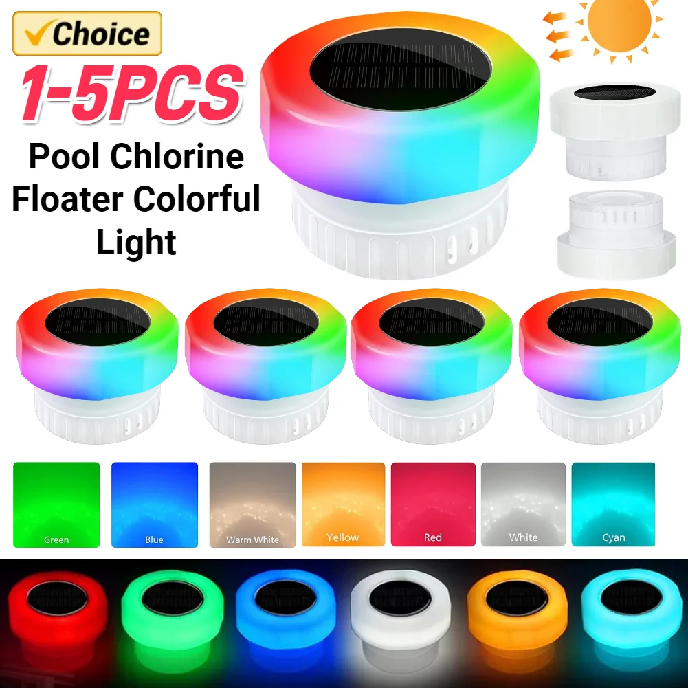 Pool Solar Chlorine Tablet Dispenser Floater with Colorful Light Pool Floating Chlorinator Water Cleaner for Up To 3 Inch Tablet