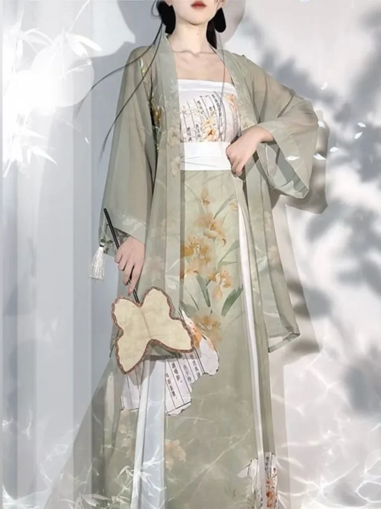 Hanfu ชุดคอสเพลย์ผู้หญิงปักแบบดั้งเดิมของผู้หญิงชุดเดรสสไตล์จีนนางฟ้าระบายอากาศได้สำหรับฤดูร้อนชุดเต้นพื้นบ้าน