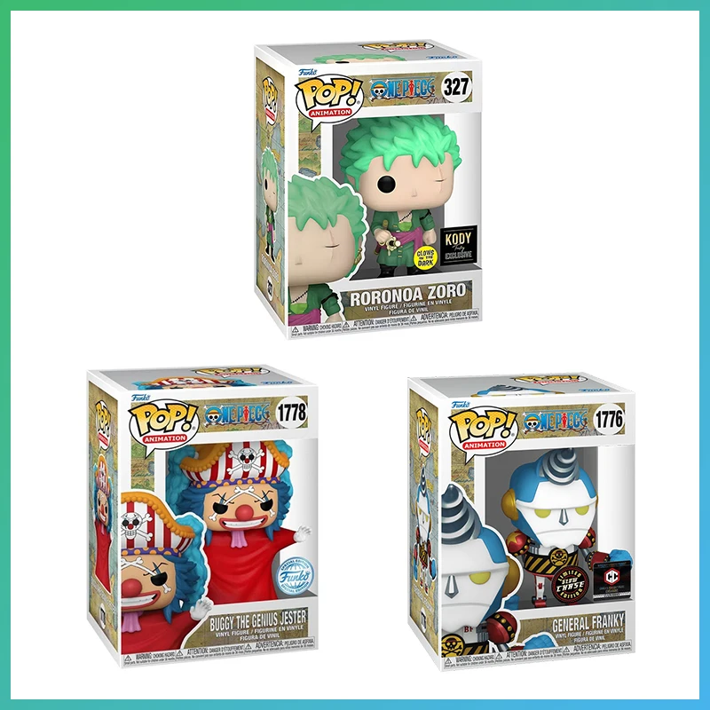 Funko Pop One Piece Zoro Anime Figura Franky Buggy Modello Giocattoli per bambini Raccogliere modello di auto Ornamento Regali di Capodanno