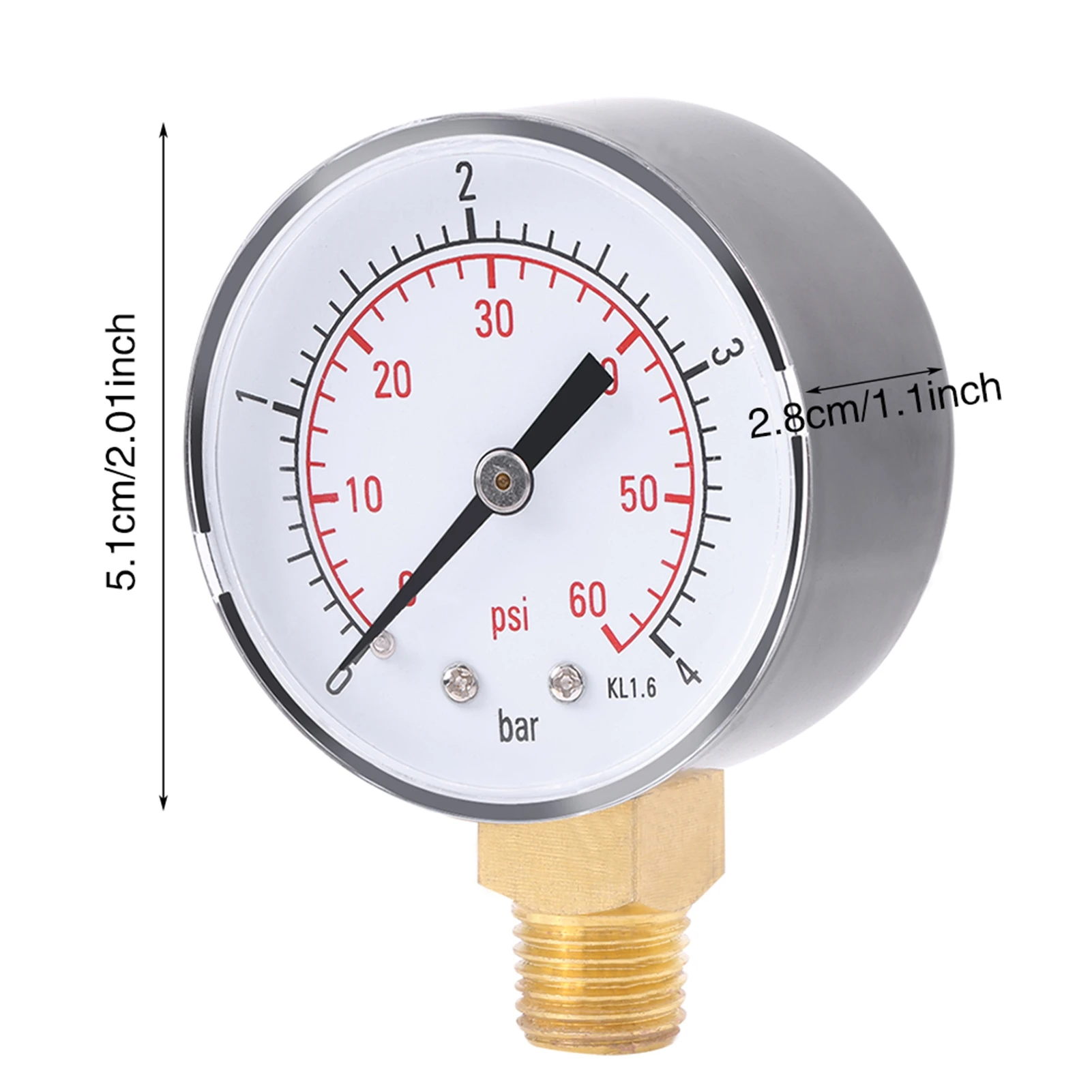 Oil Pressure Gauge Water Pressure Meter Pressure Gauge Mini Pressure Gauge For Fuel Air Oil Or Water 0-4bar / 0-60psi NPT