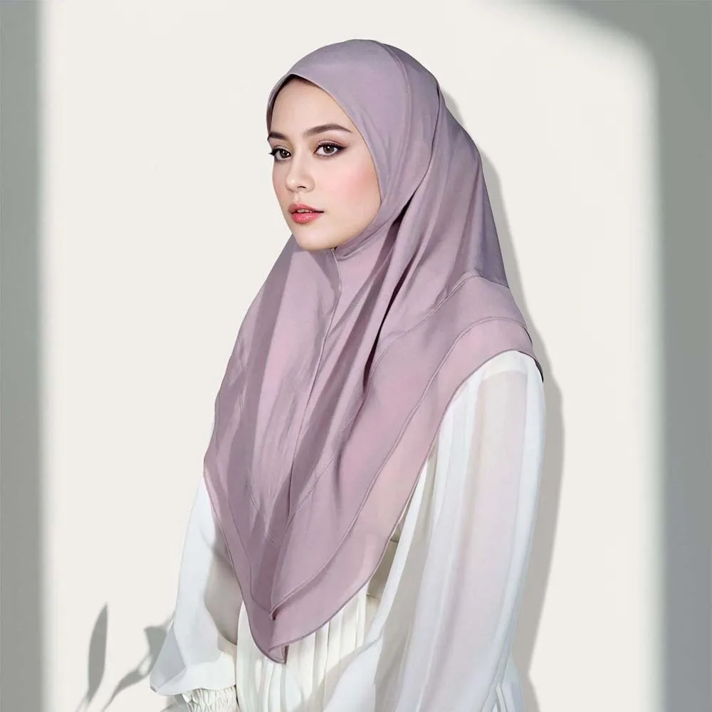 

Non-Transparent Double Layer Chiffon Hijab Elegant Drape Solid Color Instant Chin Cover Scarf Secure Chin Support