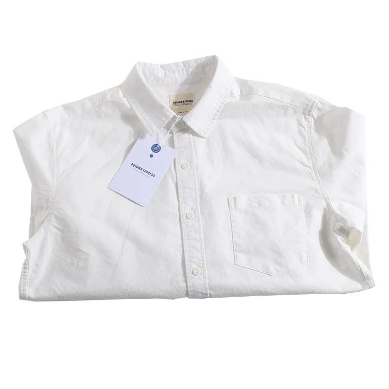 High Quality 100% Cotton Oxford Shirt Men\'s Long Sleeve Japanese Retro White Shirt Unisex Classic Casual Loose Fit Shirt Coats