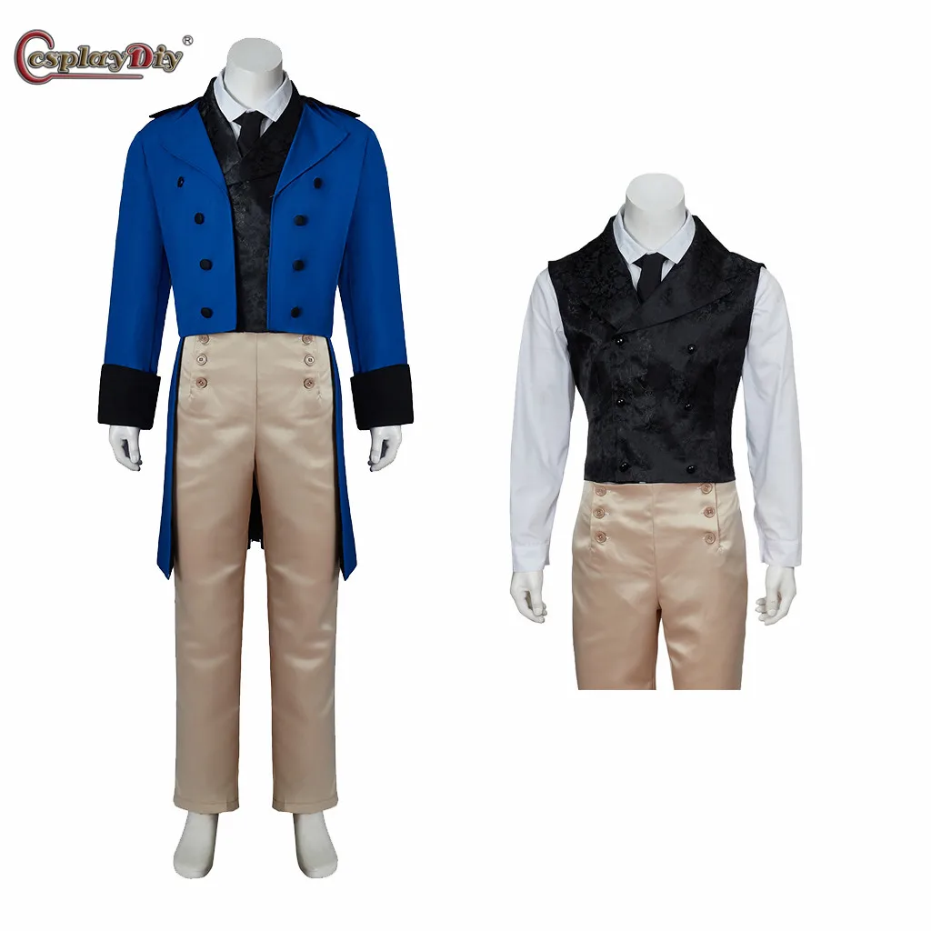 

Cosplaydiy 18th Century Regency Historical Cosplay Costume Medieval Mens Tuxedo Tailcoat Pants Suits Victorian Blue Outfits