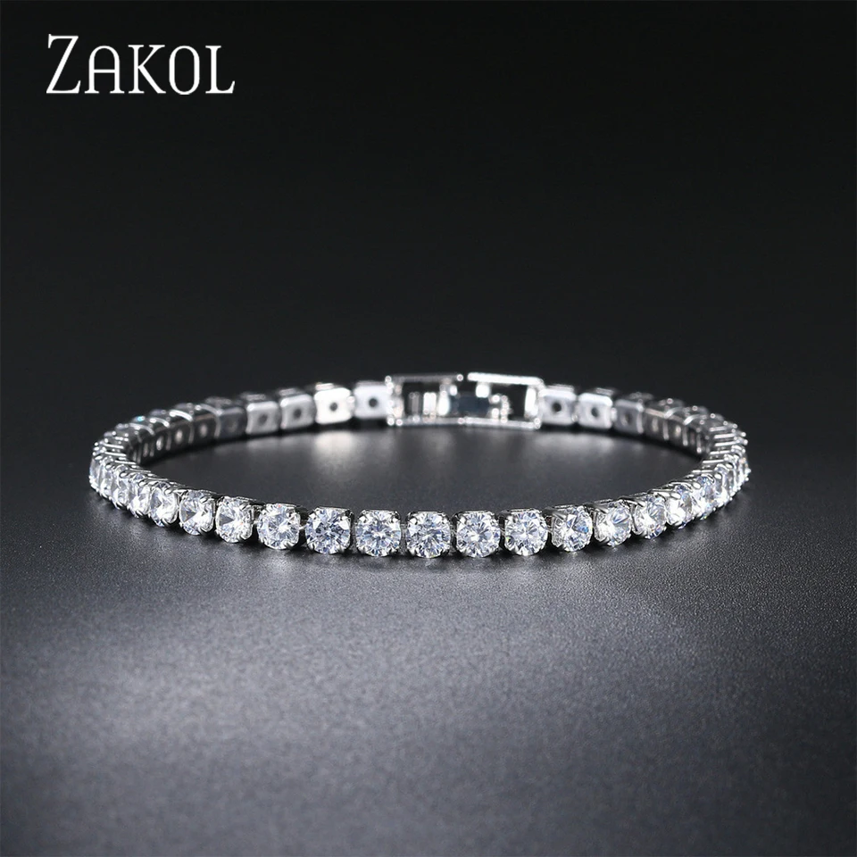 ZAKOL 2.5/4mm Hip Round Cubic Zirconia Tennis Bracelet For Women Exquisite Sparkling CrystalFashion Jewelry Pulseras Mujer