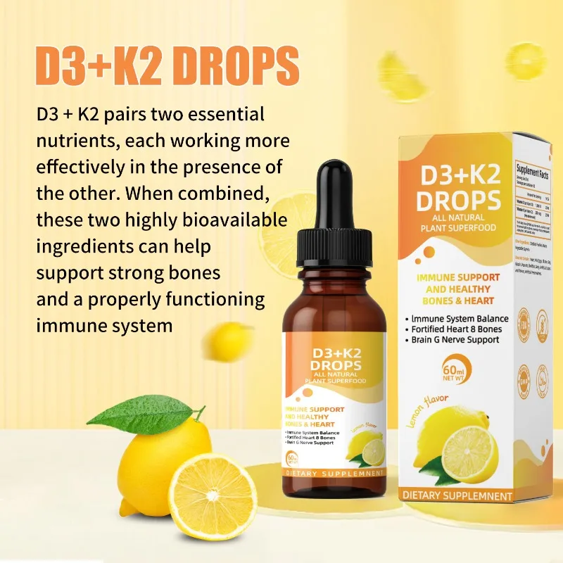 Venda Quente: Gotas Líquidas de Vitamina D3 + K2, Suplemento Natural de Alta Pureza para Apoio à Saúde Óssea e Bem-Estar Diário