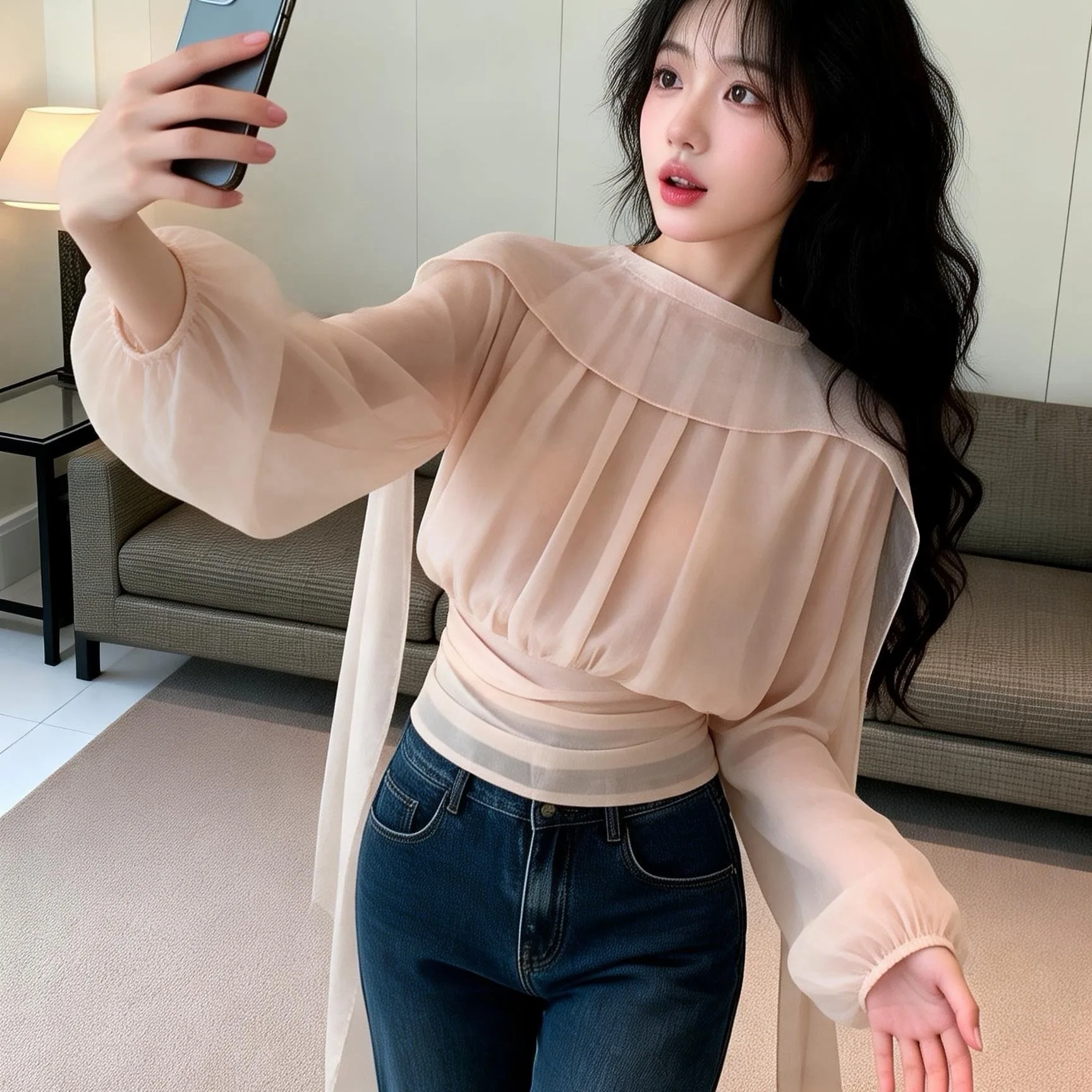 

Laid-back Style Long Sleeve Loose Top Spring 2026 New Design Sensation Small Crowd Women's Fashionable Lace Shirt/Chiffon Shirt