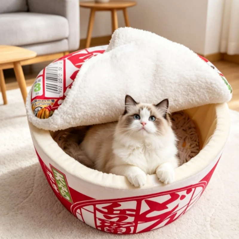 Pet Dog Cat House Kennel Super Large Instant Noodle Warm Dog Cat Nest Beds Cushion Udon Cup Noodle Pet Bed Cozy Nest