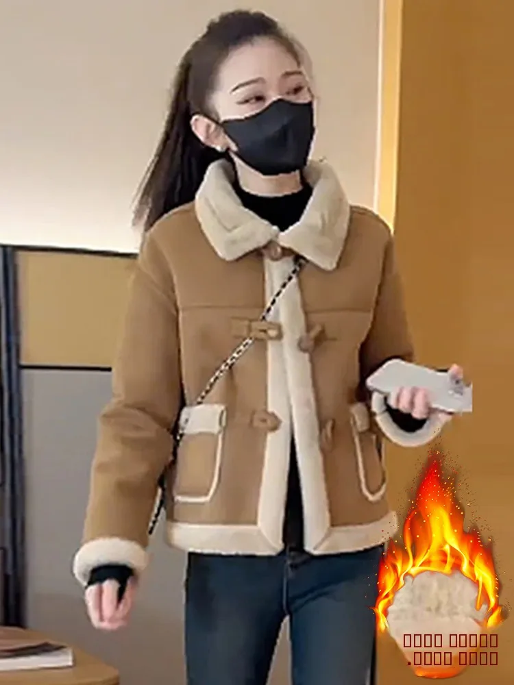 

Модное женское пальто с подкладкой из флиса, осенне-зимняя новинка 2026 года, приталенное, с эффектом утончения, класса люкс