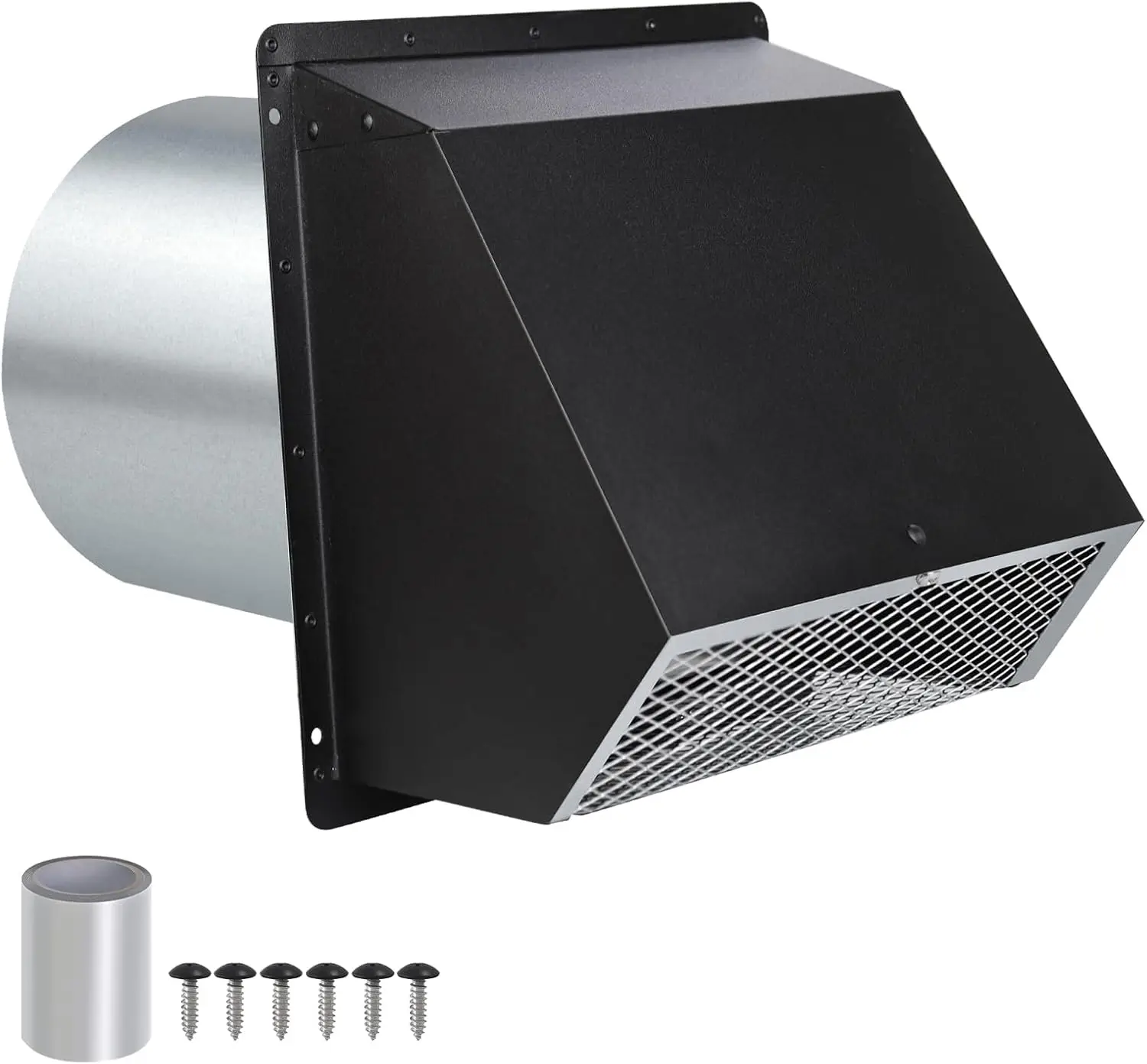 

4" Dryer Vent Cover for Exterior Wall, Outdoor Vent with Screen and Damper, Black Hooded Design