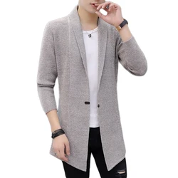 Mens Autumn and Winter Sweaters Men's X-long Knitted Sweaters Jackets Men Long Style Cardigan Solid Color Sweatercoat