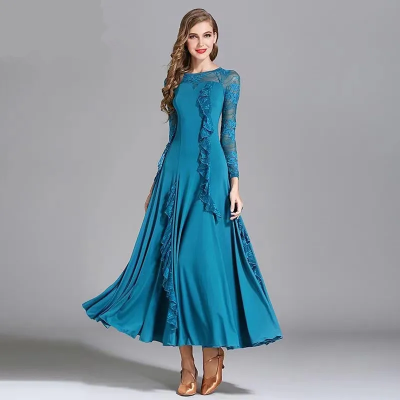 

Новое женское платье для бальных танцев, высококачественные бархатные костюмы для современных танцев с длинными рукавами, национальный стандарт, танцевальное платье с круглым вырезом