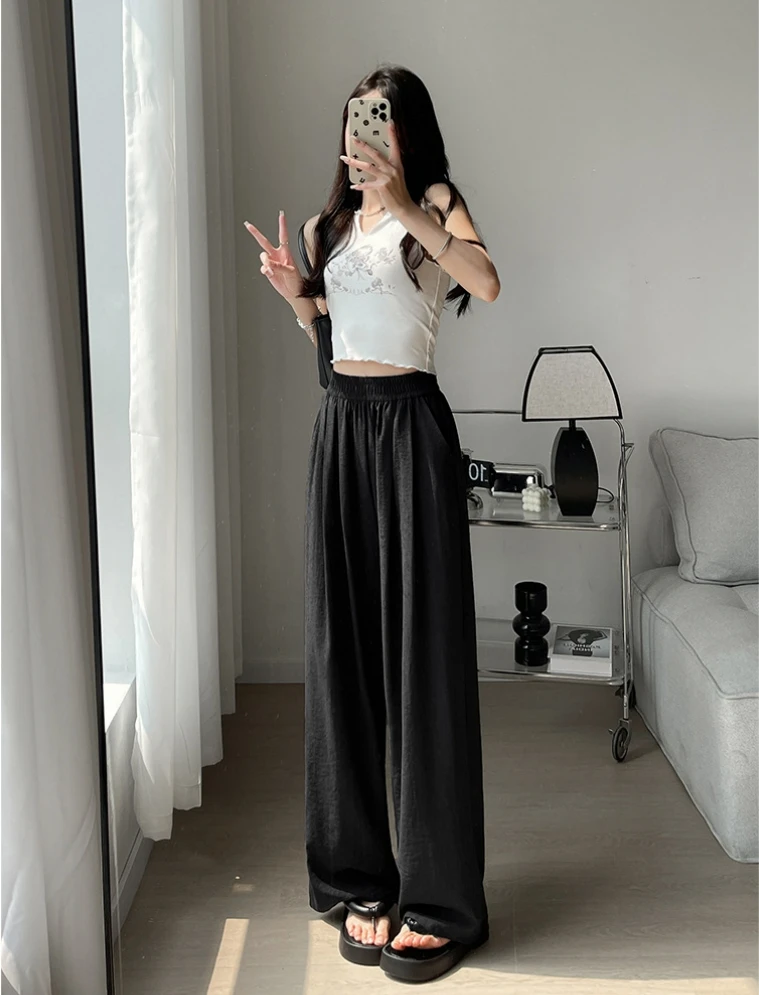 New Style Women's Casual Trousers, High-Waisted, Fashionable Loose Pants Suitable for Work, Elastic Straight-Leg Pants, Loose Wide-Leg Pants