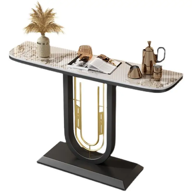 

simple entrance entrance table Light luxury Italian rock slab Minimalist entrance table Iron Art end view table